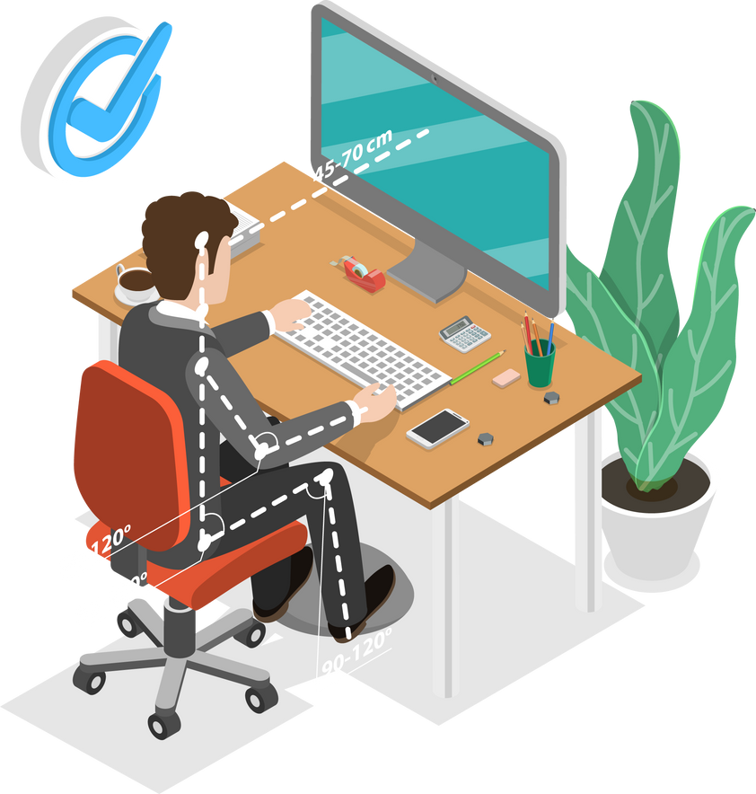 3D Isometric Flat  Conceptual Illustration of Ergonomically Correct Workstation